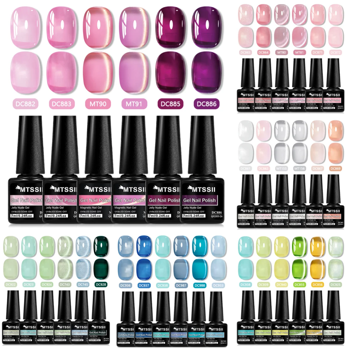 6pcs Macaron Series Magnetic Gel & Color Gel Nail Polish Set Semi Permanent Soak Off UV LED Gel Varnish Nail Art Nail Supplies