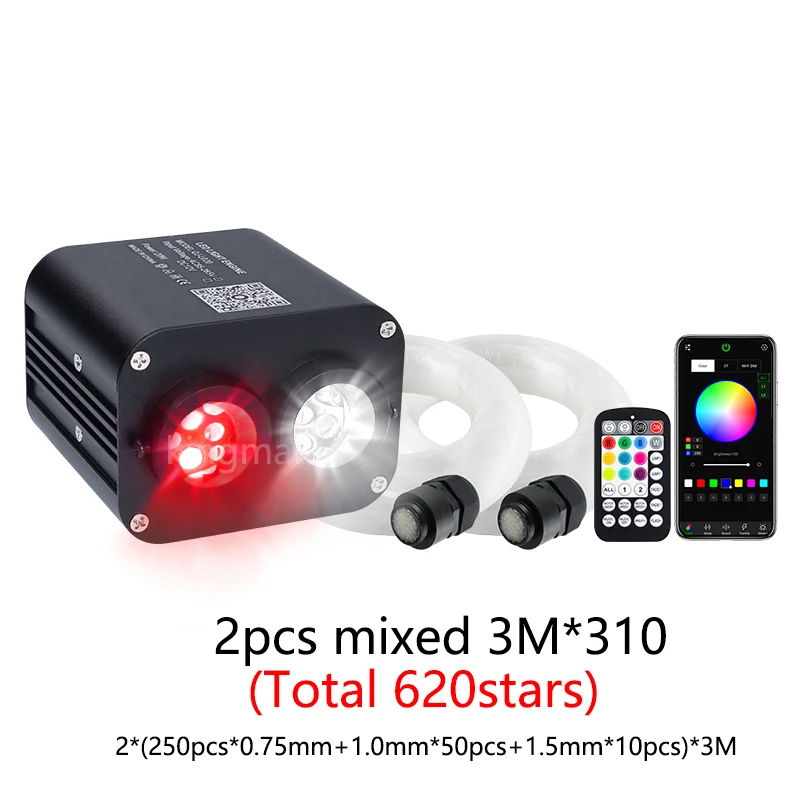 20W RGBW Dubbele Kop Auto Sterrenhemel Muziekgestuurde Auto Dak Sterrenvezel Optische Sterrenplafond Kit Smart APP Twinkelende Glasvezelverlichting