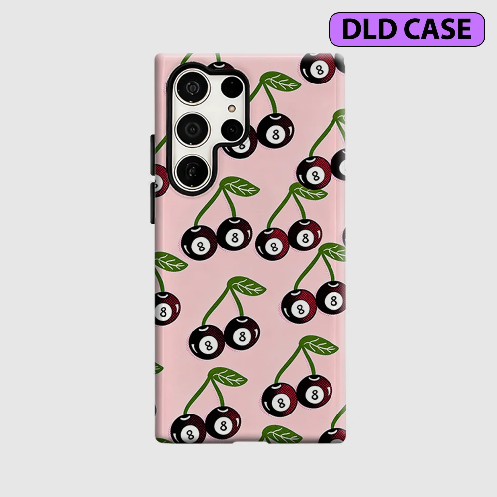 Cherry 8-Ball Phone Case for Samsung Galaxy S26 S25 Ultra S24 S23 Ultra Plus Shockproof Double Layer Tough Back Cover