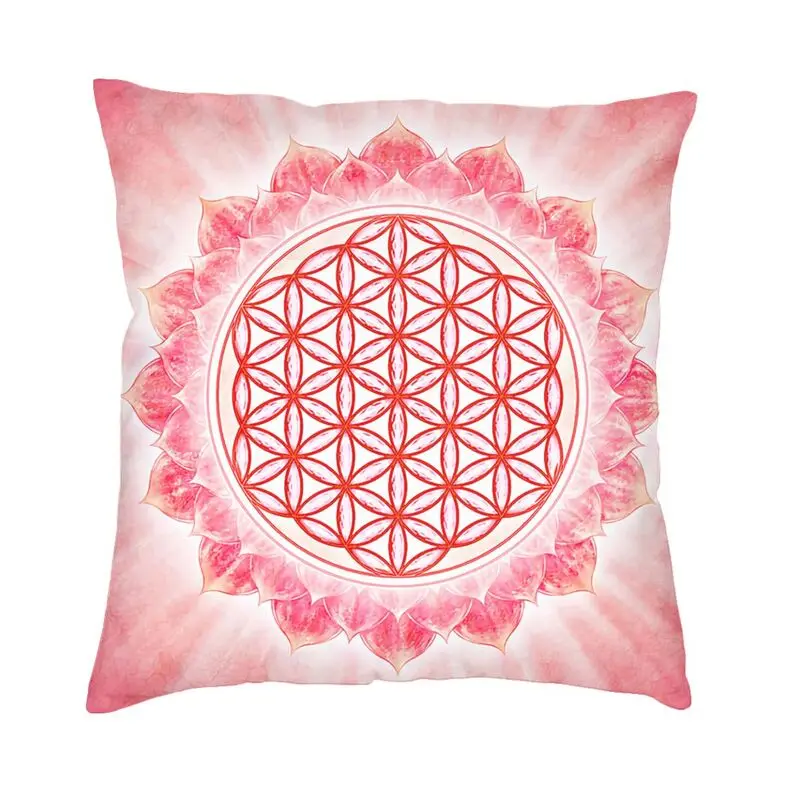 Elegant Pink Flower Of Life Cushion Cover Sacred Geometry Mandala Throw Pillow Case for Sofa Pillowcase Living Room Decoration