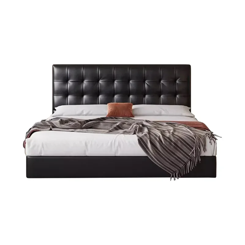

Italian minimalist leather bed, black, small flat-edge bed