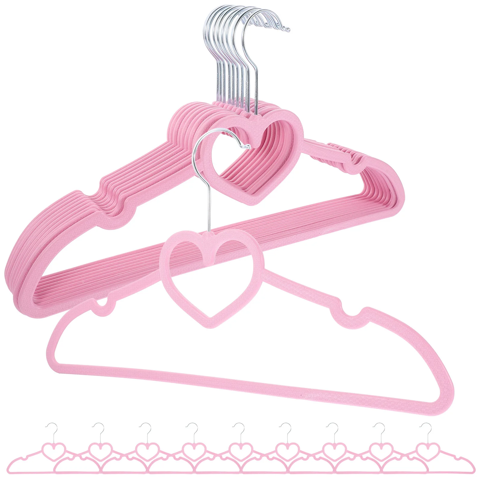 

20pcs Heart Shaped Clothes Hanger Pink Plastic Portable Closet Space Saver Bright Color Design Elegant Fashionable