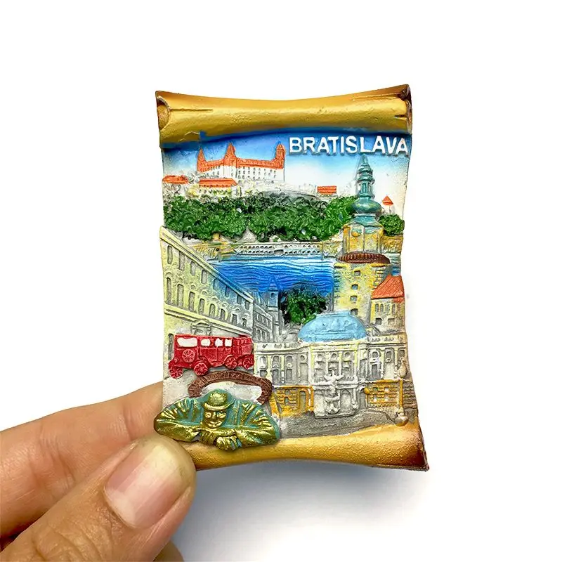 Eslovaquia Bratislava Castillo y río Danúbio Imán de nevera de resina 3D - Recuerdos de Bratislava Imanes de refrigerador Decoración del hogar Habitación