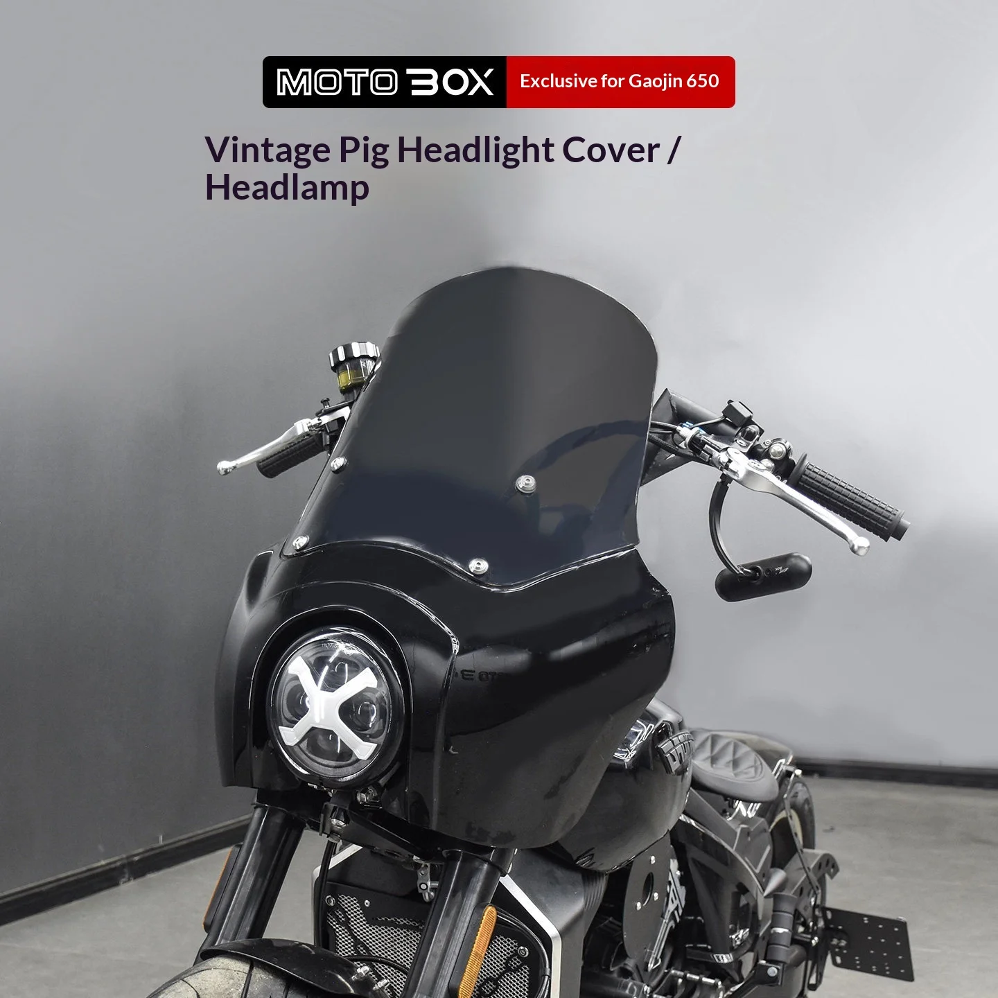 【Premium】For GAOKIN Thunder Thor650 modified with DS-style pig-head grill, retro LED round headlights, and front air ducting acc
