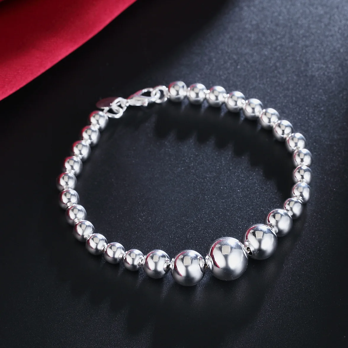 

Hot New 925 Sterling Silver Fine Large and Small Beads Chain Bracelets for Women Wedding Party Christmas Gift Fashion Jewelry