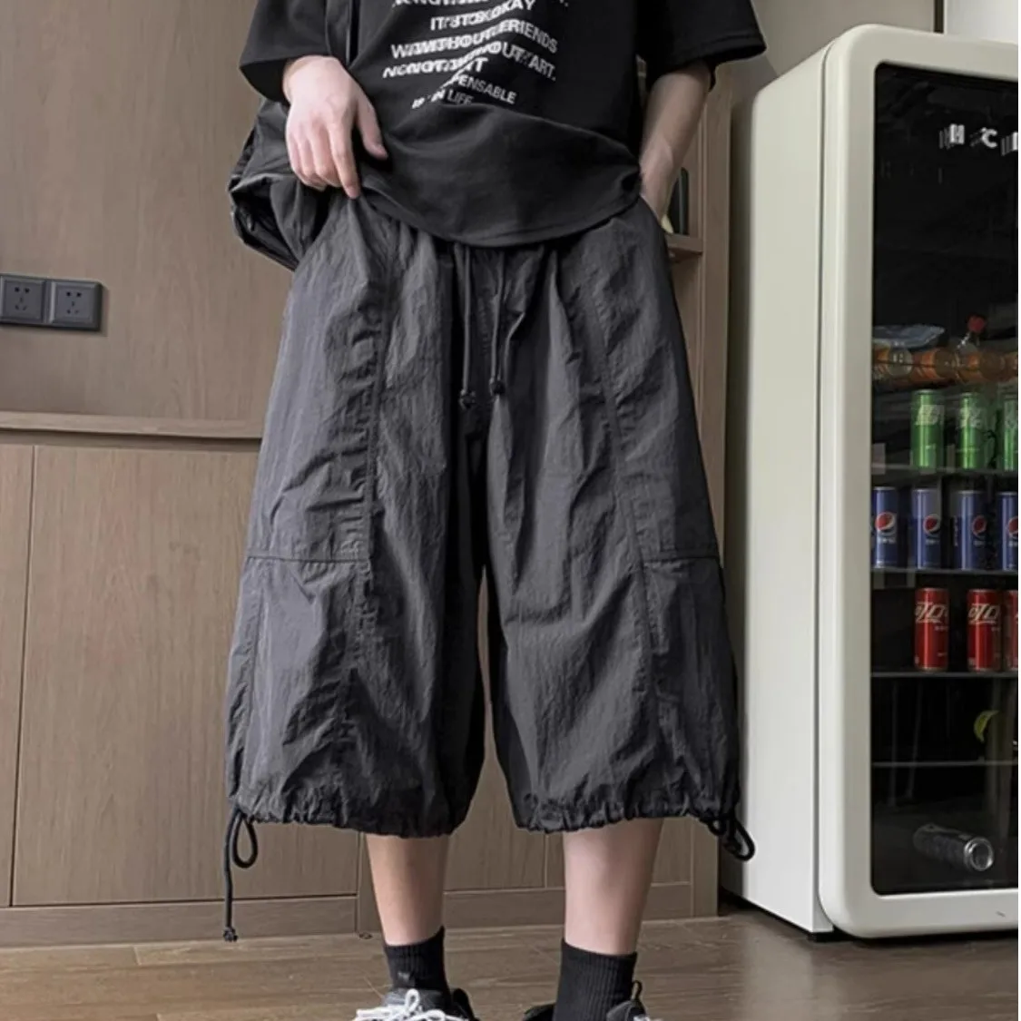 

American Sle Men's Summer Thin Casual Loose Seven-Five Pants Eight-Five Wide Leg Workwear orts Straight Tube Elastic Waist