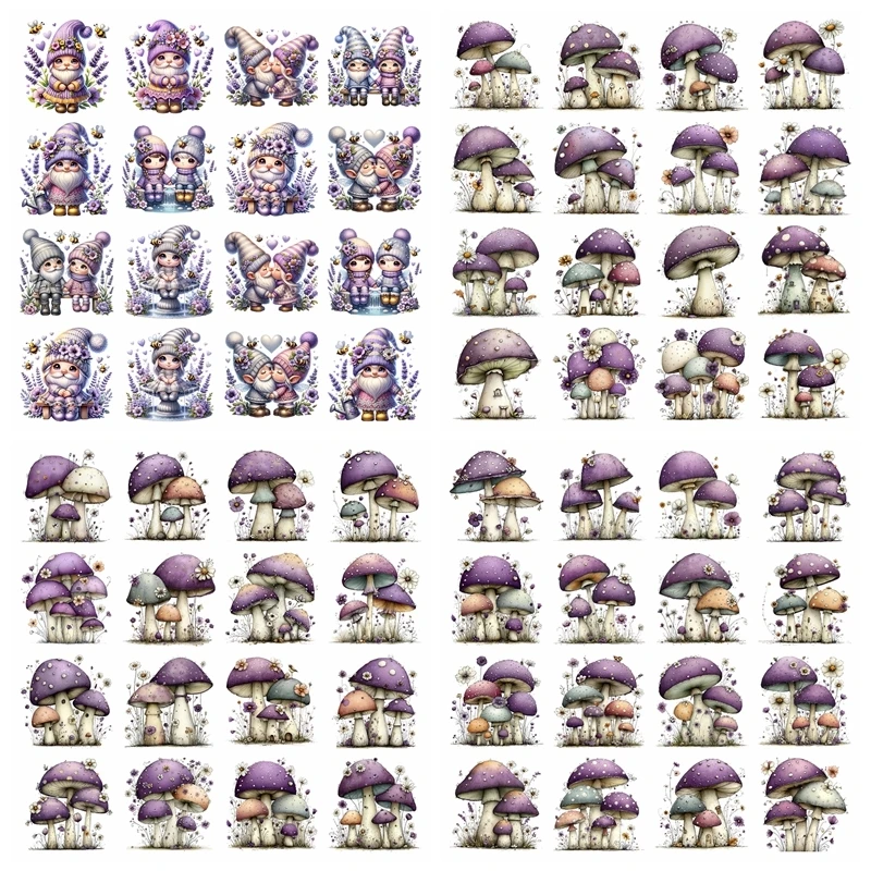 Purple cartoon mushroom couple Set Heat Transfer Vinyl Iron On sock Stickers for Doll Clothes T-shirt DIY Craft Decoration
