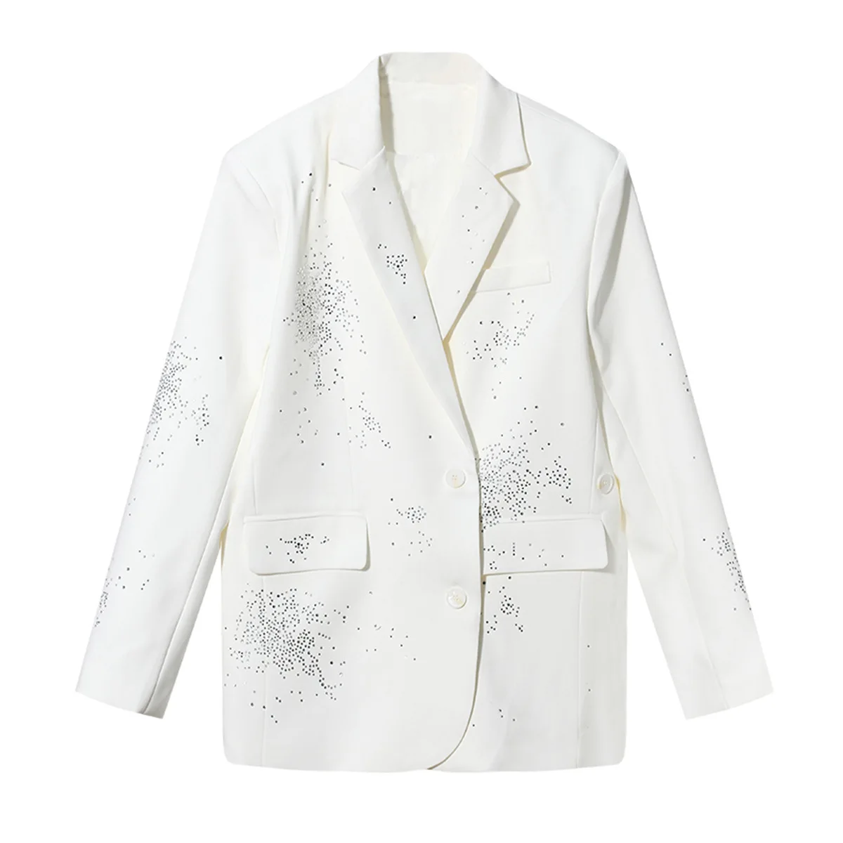 

Spring Korean Medium Length Coat for Women Heavy Industry's Sparkling Hot Diamond Irregular Wide Thin Edition Large Suit Blazers