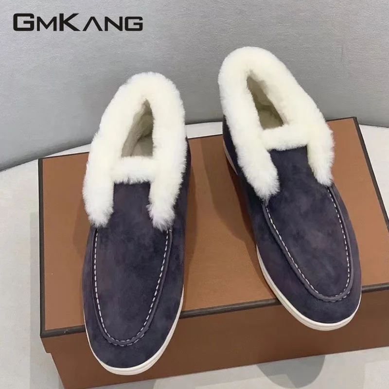 Winter High Top Fur Snow Boots Women Men Kid Suede Wool Warm Comfy Slip-On Walk Flat Shoes Ankle Boots Female Plus Size 35-45