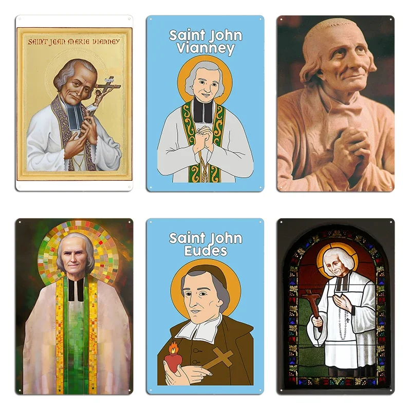 Placa Metálica de San Juan Vianney y San Juan Eudes, Diseño Divertido para Decoración de Pared en Sala de Estar, Cueva o Hogar