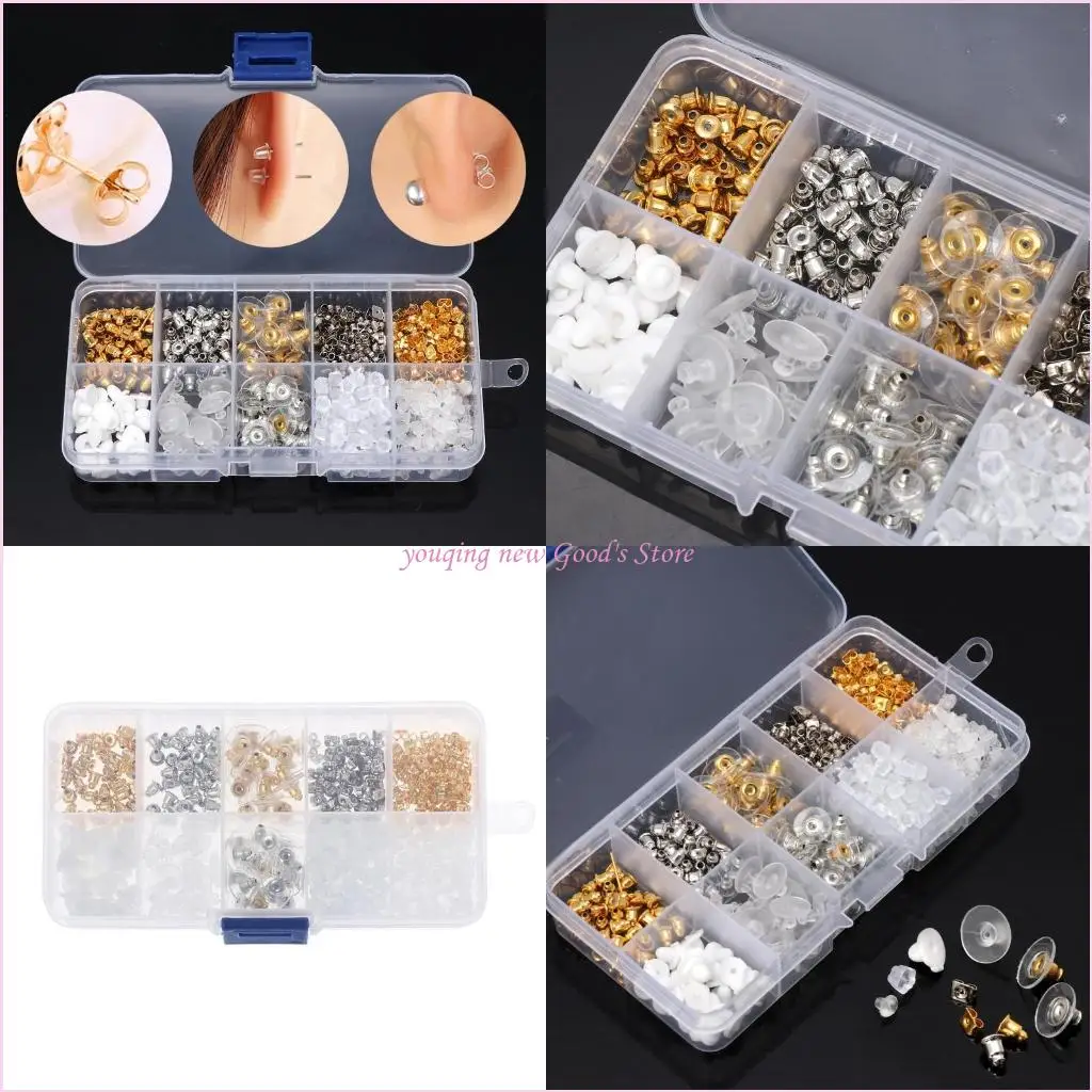 

57QA Multi Color Stainless Steel Blank Post Earring Base Pin with Earring Plug Findings Ear Back for DIY Jewelry Making