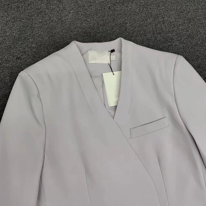 Blazer retrô minimalista nórdico murcho, jaqueta com gola V, terno casual, tops monocromáticos, moda de alta qualidade