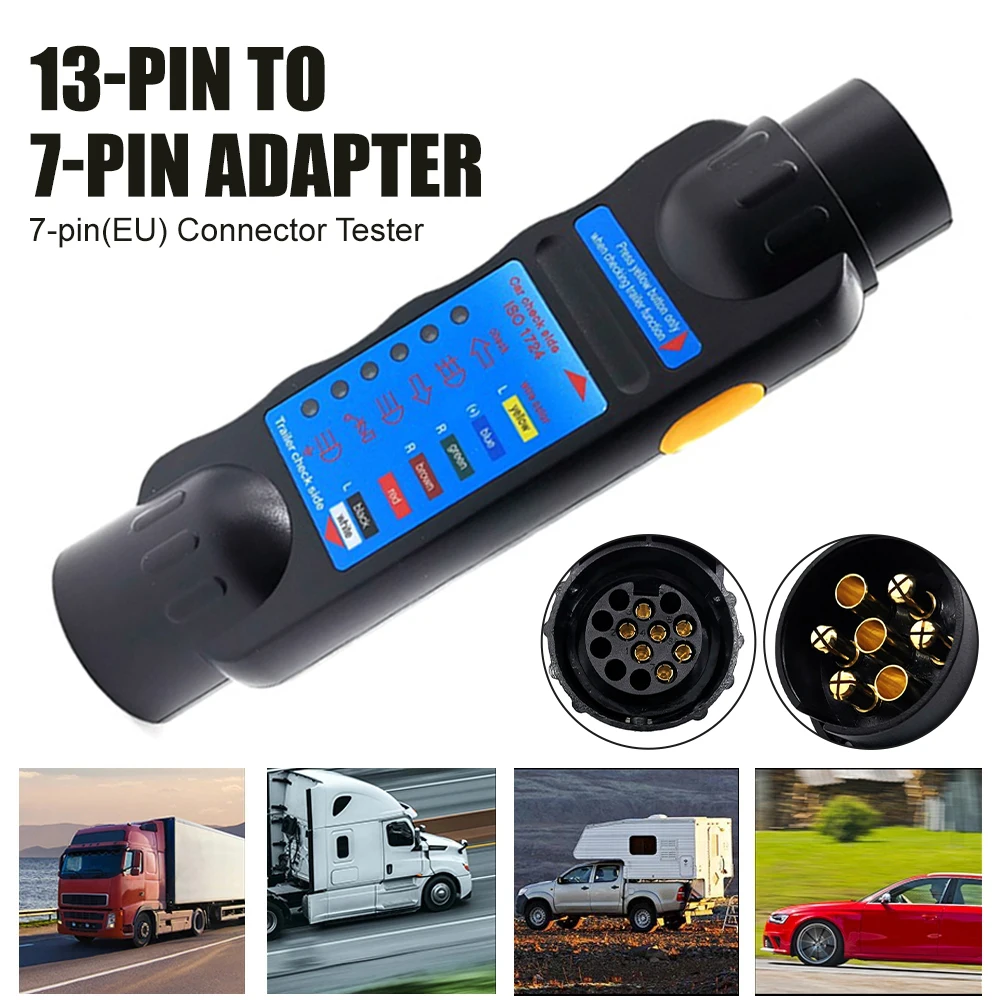 

12V 7Pin Car Trailer Tester Plug 7pin to 13pin Adapter RV Towing Light Cable Circuit Connector Tester Electrical Diagnostic Tool