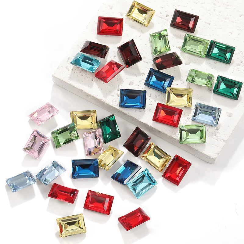 10x14mm Rectangle Shape Rhinestones Pointback Charms Glass Beads Glue On Gems Clothes Jewelry Accessories