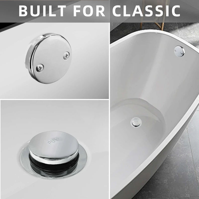 Anti-Odor Bathtub Sink Bathtub Plug Decoration Kit With Two-Hole Faceplate,Bathtub Drain Set Coarse Brass Chrome