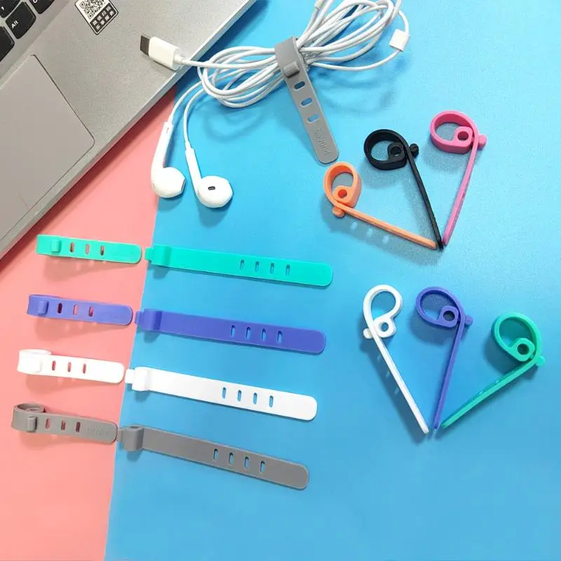 20pcs Silicone  Winder Charging Cable Management Strap Flexible Buckle for Workplace Home Desk