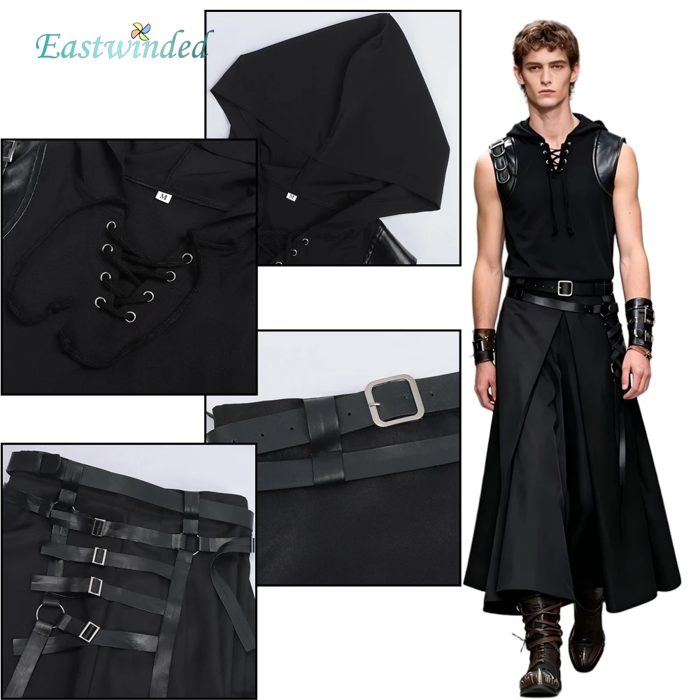 Gothic Warrior Samurai Cosplay Male Costume Black Skirt Halloween Roleplay Uniform Outfits Male Clothes Halloween Carnival Party