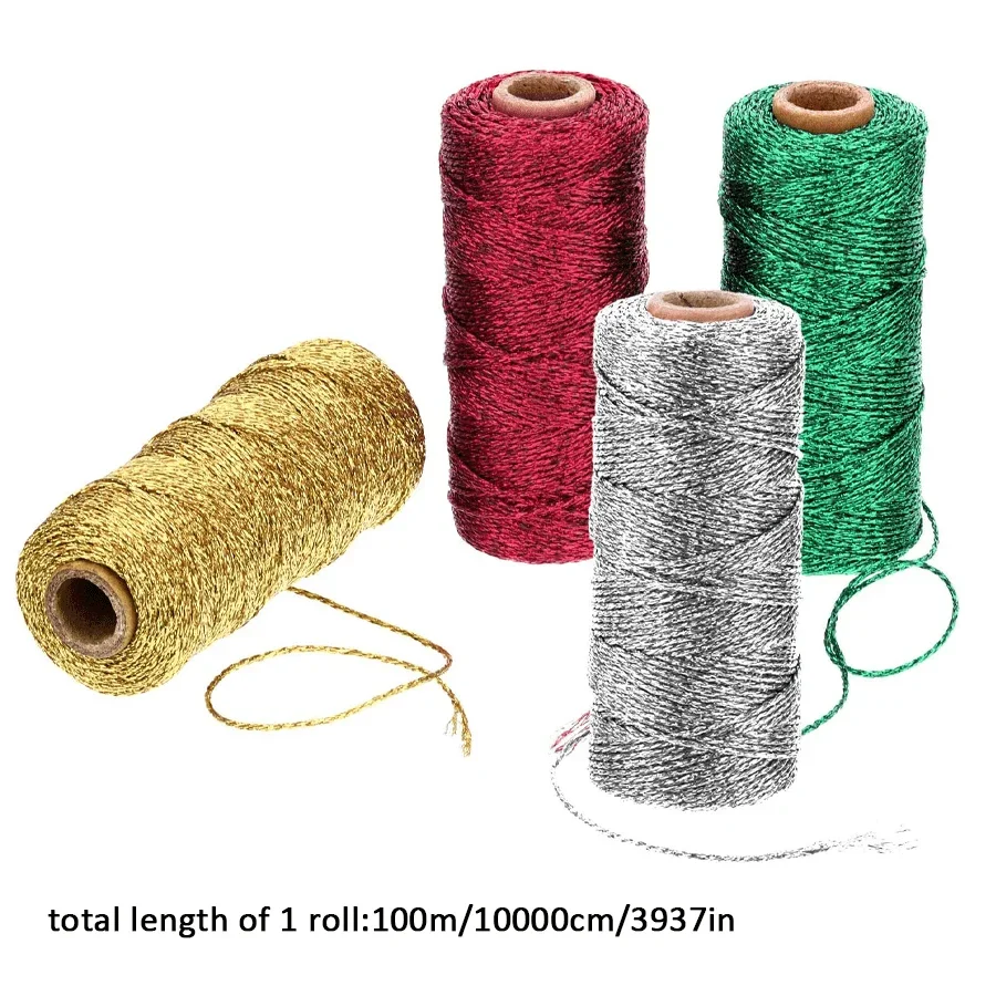 2pcs Shiny Polyester Braided Twine Festive Colored Craft String Sturdy Decor Rope for Christmas Gift Packing Ornament Tie XJM