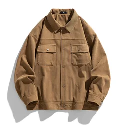 Corduroy Cargo Jackets Men Smart Casual Outerwear Streetwear Solid Color Men‘s Jacket Windproof Baggy Coats Woman Clothes