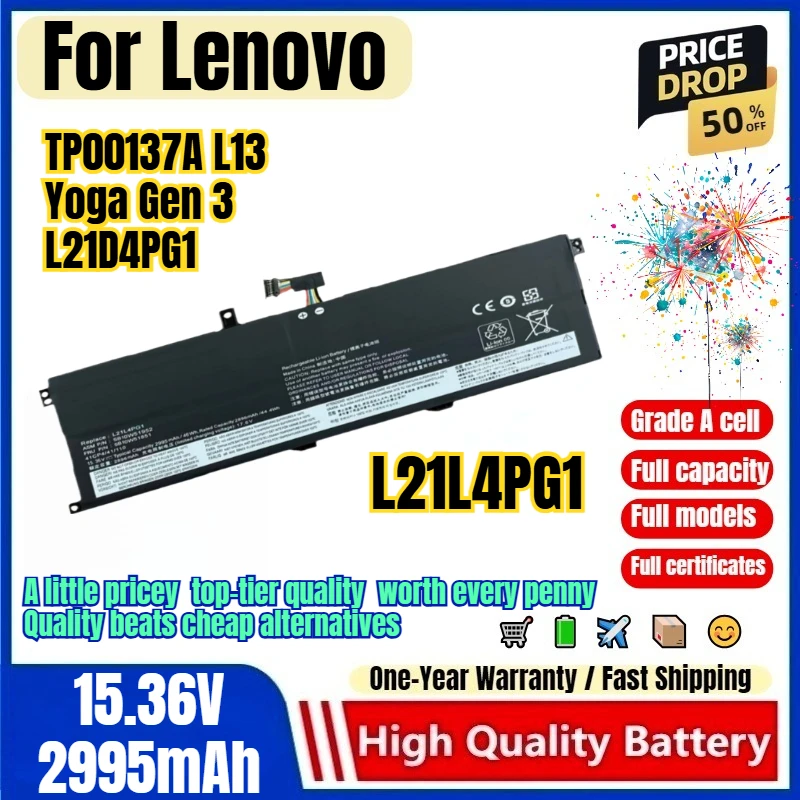 L21L4PG1 for Lenovo TP00137A L13 Yoga Gen 3 L21D4PG1 Laptop Battery 0 Cycle High Capacity Replacement Bateria Grade A Cell