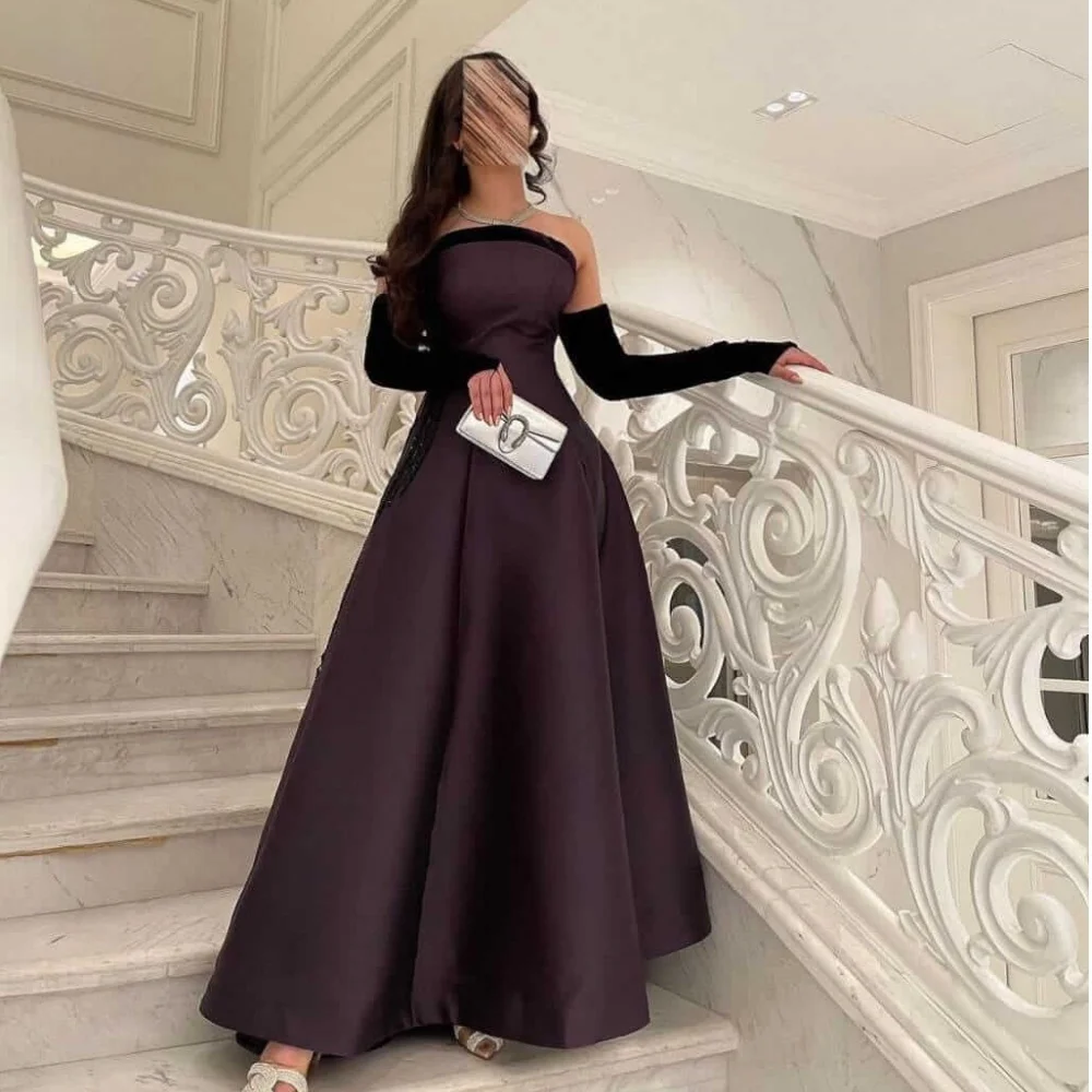 

Арабское вечернее платье трапециевидной формы для женщин, очаровательное свадебное платье без бретелек длиной до пола, индивидуальное платье для выпускного вечера с блестками