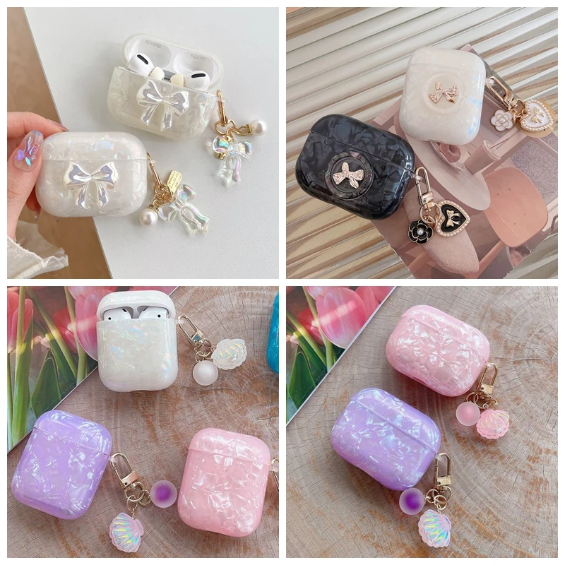 Para airpods caso 1/2 pro bonito coréia flor pingente hearphone capa fundas para vagens de ar 2 fone ouvido caso protetor