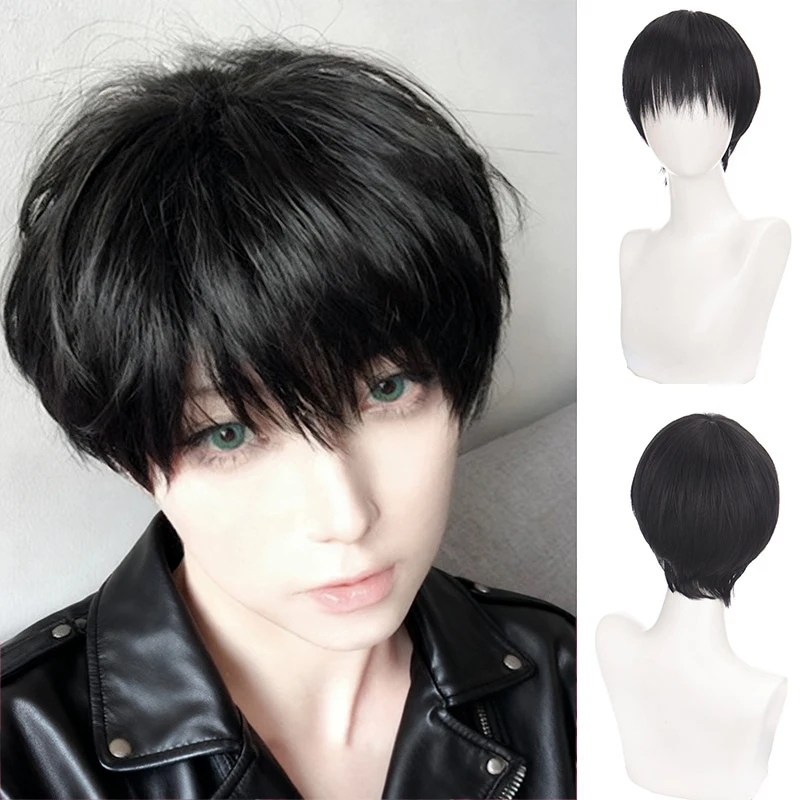 

Men's wig anime Cos short hair anime Korean version flat bangs handsome styling synthetic high-temperature silk elastic inner ne