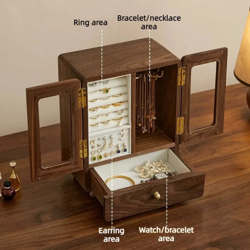 Solid Wood Jewelry Box Large-capacity Necklace Earring Display Stand Multi-layer Drawers Jewlery Storage Boxes Wedding Gift Box
