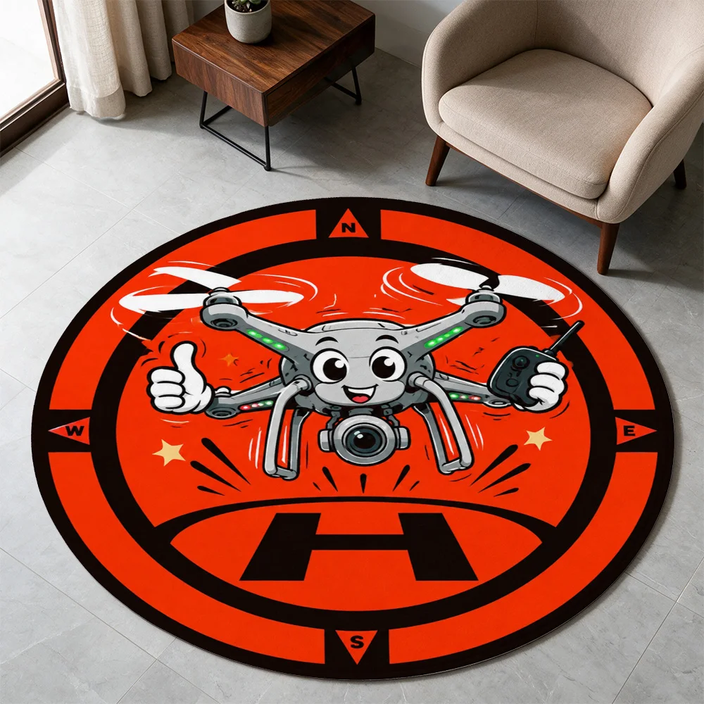 Cute Drone Toy Mat Floor Rug for Kids Play Area Indoor Outdoor Cartoon Helicopter Hovercraft Game Mat