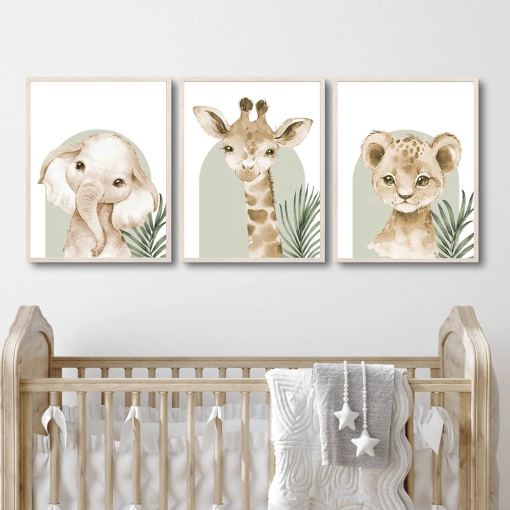 

3pcs Giraffe Elephant Leopard Safari Park Wall Art Prints Canvas Painting Poster Picture For Living Room Home Decor