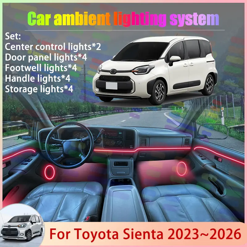 

For Toyota Sienta MK3 XP210 2023~2026 2024 2025 2/18 in 1 Car Atmosphere Light Lamp RGB Shade Ensemble Streamer Atmosphere Set