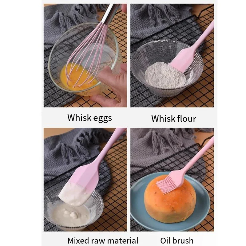 5Pcs Silicone Cooking Utensils Set Non-Stick Silicone Cake Spatula Cooking Shovel Whisk Oil Brush Flexible Kitchen Utensils Sets