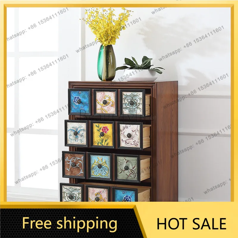 LD American country four chest cabinet living room retro painted storage cabinet