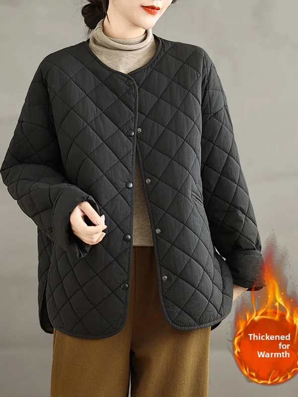 Chaqueta de Aodón ra con Patrón de Diamantes para Mujer, Estilo Coreano, uesa, para Otoño e Invierno, Nueva, Hoada,...