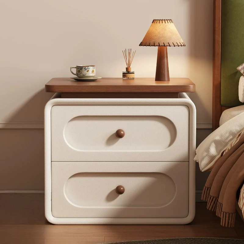 Modern Solid Wood Bedside Table, Elegant Household Bedroom Cream Style Spacious Practical Durable Storage Cabinet Furniture