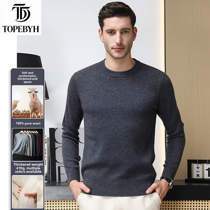 

100% чистый шерстяной свитер с круглым вырезом, теплый, с длинными рукавами, вязаный пуловер