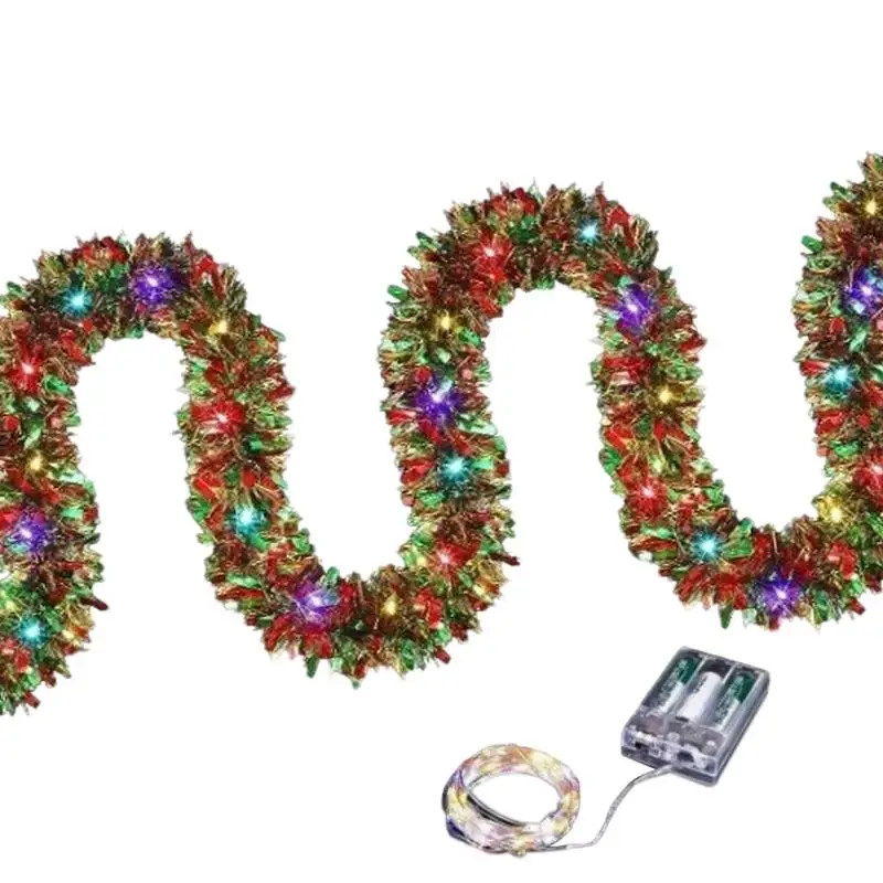 

Christmas Tinsel Garland With Lights 16.4Ft Tinsel Garland Streamers Ornaments With Led Lights Shiny Twist Christmas Decor