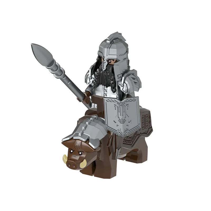 1pcs Medieval Knights Dwarf Goat Boar Mount Soldiers Mini Ation lotr Figures Building Blocks Armor Shield Weapon Toys For Kids