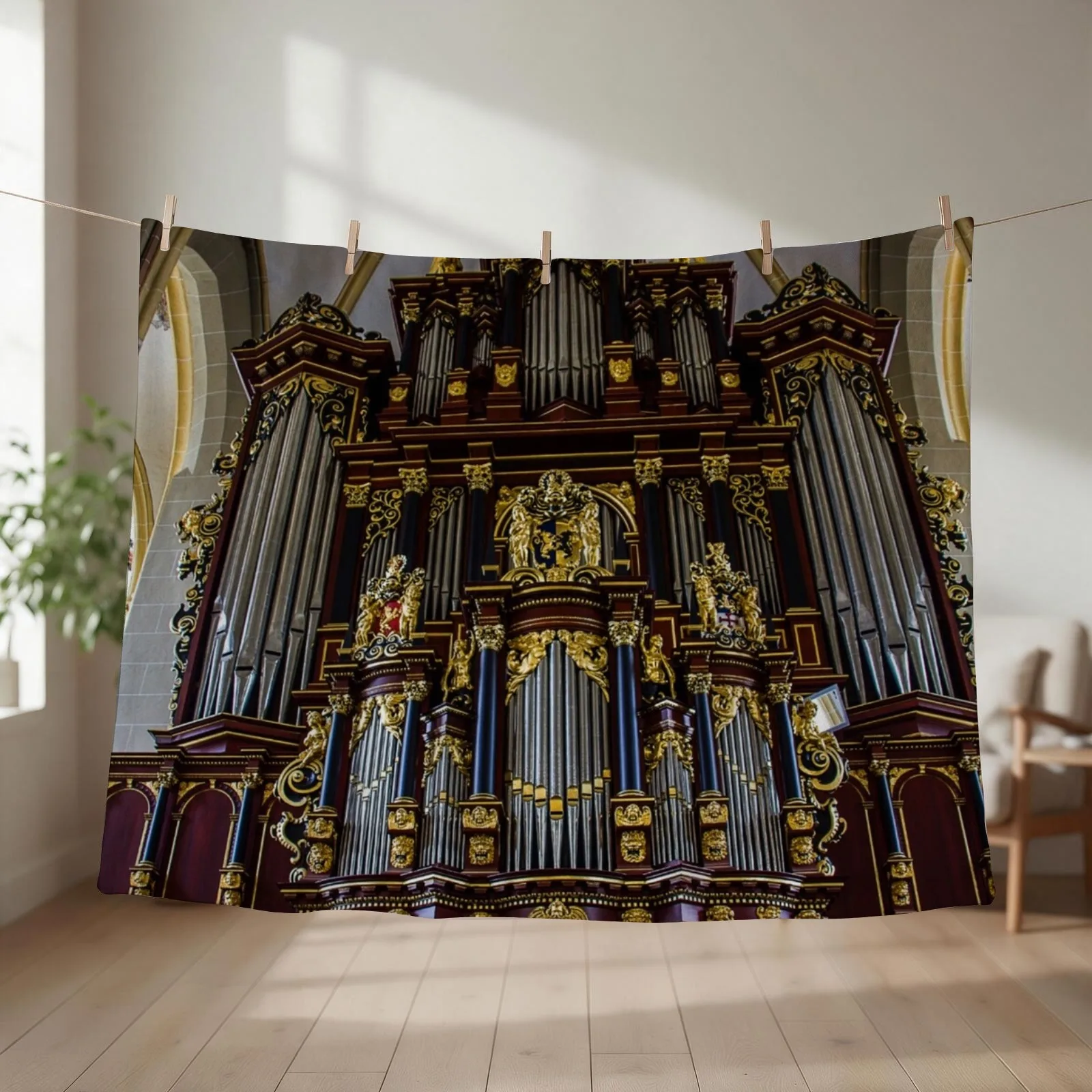 Rose wood England bath abbey pipe organ Throw Blanket