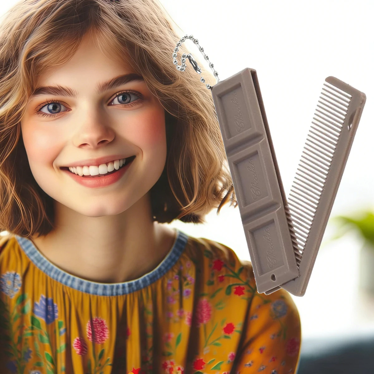 

2 in 1 Foldable Hair & Makeup Comb, Chocolate-Shape Folding Comb with Mirror Portable Massage Comb Brush for Travel Hair Styling
