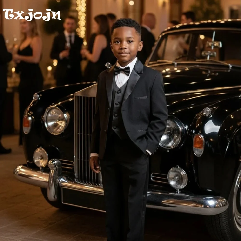 Classic Boys Suit 3-piece Set Formal Tuxedos Pointed Collar Jacket Trend 2-16 Year Tailored Blazer Pants Satin Vest for Party