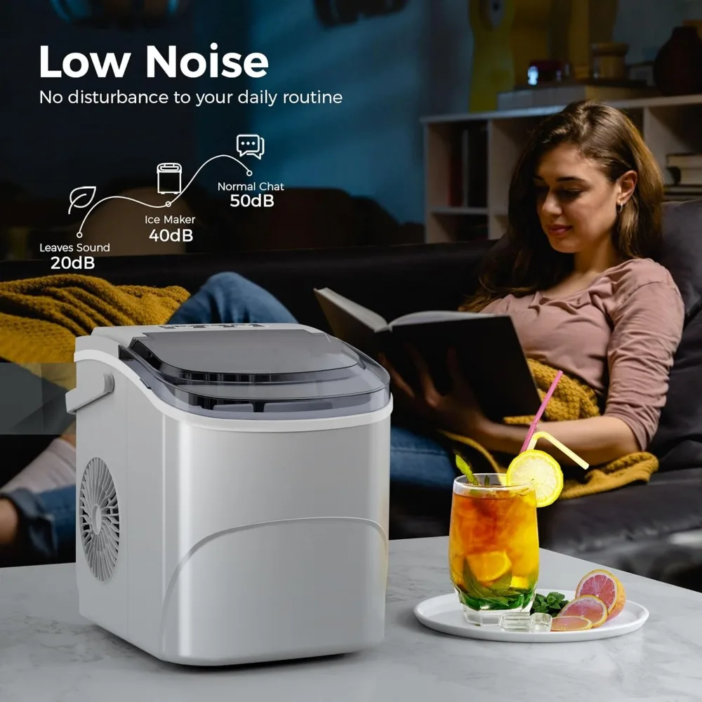 Haoyunma Ice Maker Arbeits platte mit Griff, 26,5 lbs/24h, 9 Würfel in 6 Minuten, 2 Größen von Bullet Ice, tragbare Eismaschine