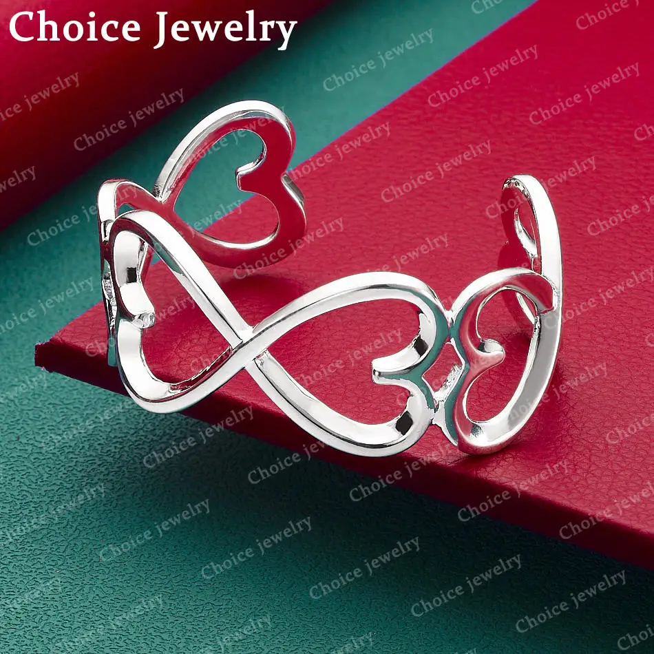 925 Sterling Silber Multi-Herz-Armreif, offener Armreif für Damen, Modeschmuck, elegantes, exquisites Party-Zubehör, Geschenk