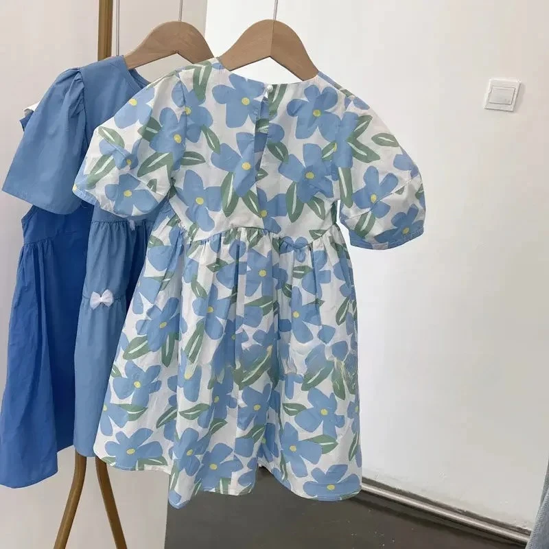 

Летняя детская одежда с синим цветочным принтом в стиле Лолиты, повседневные элегантные детские платья для девочек-подростков, праздничный сарафан принцессы феи, бальное платье