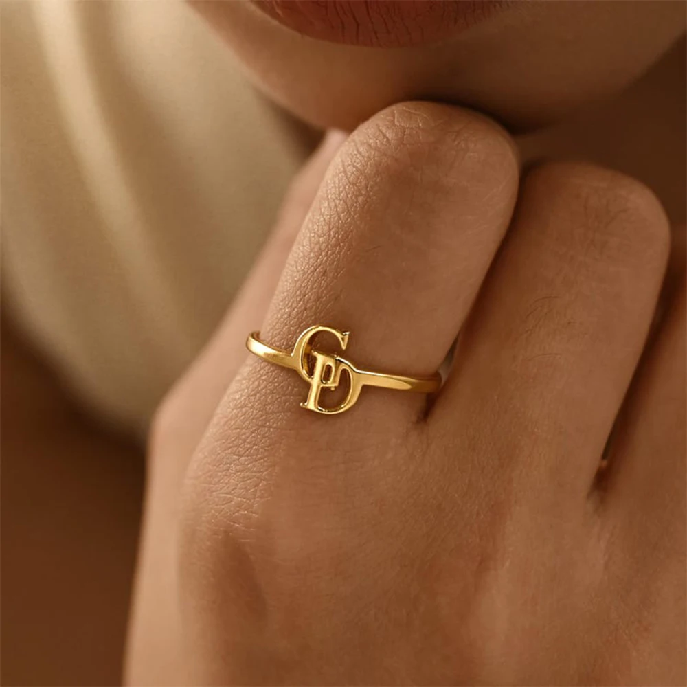 

Custom Two Initial Letters Name Rings For Women Men Stainless Steel Customized Ring Personalized Finger Jewelry Birthday Gift
