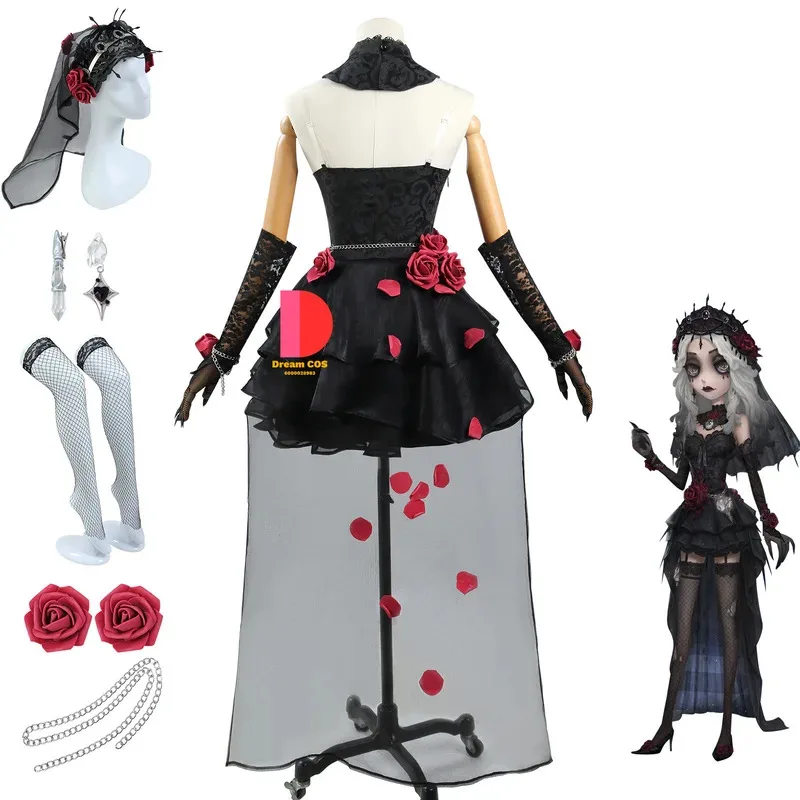 أزياء CyIdentity V Ada Messmer Emile التأثيرية للنساء والرجال فستان وردي أسود لحفلات الهالوين وأعياد الميلاد والعام الجديد