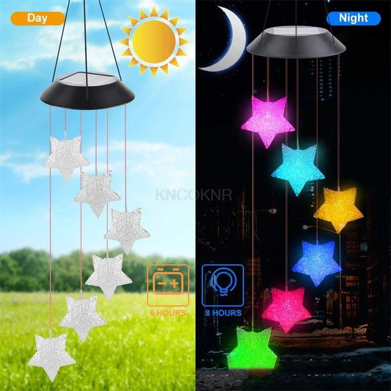 led solar wind chime lamp love rice ball star outdoor garden decoration wind chime colorful hanging lamp string