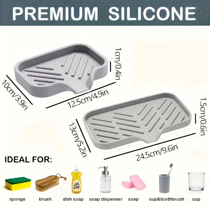 Silicone Kitchen Sink Soap Dish Eco-Friendly Non-Slip Drainage Bathroom Sink Soap Tray