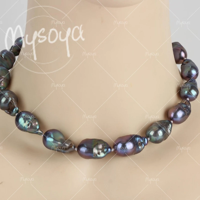 

MYSOYA 12-14mm Large Black Colored Baroque Pearl Necklace, Suitable for Birthday/Wedding/Mother's Day/Father's Day Gift A0983