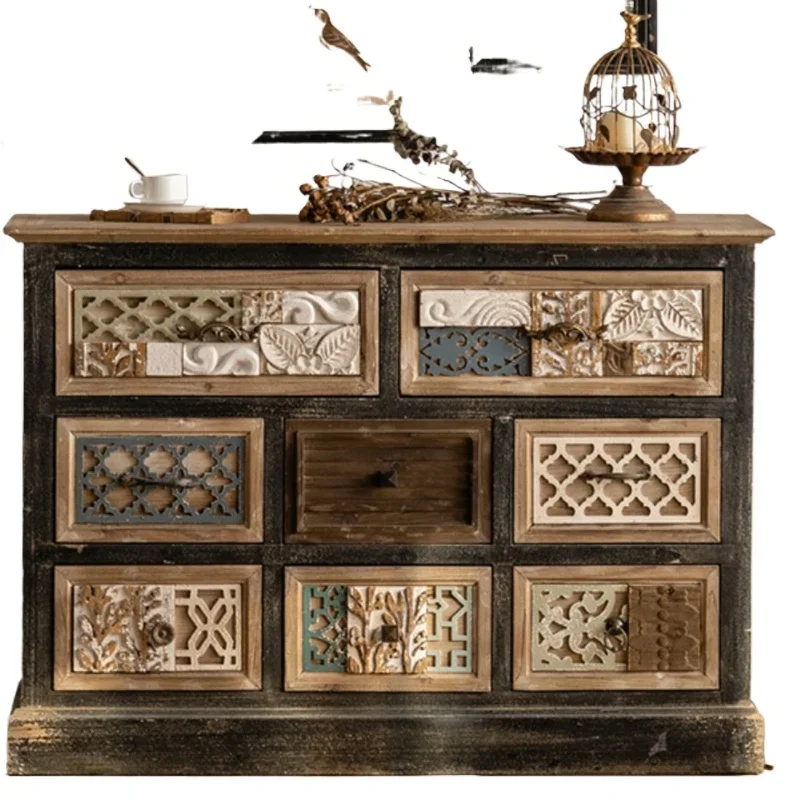 American old retro chest, decorative porch dopamine storage medieval side cabinet, home bedroom